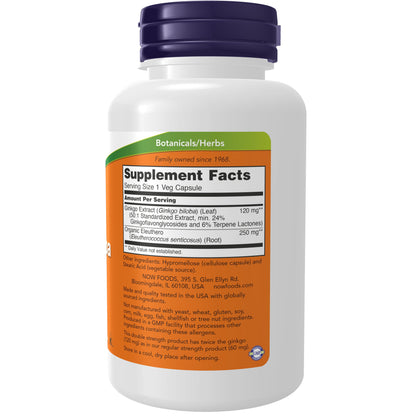 Supplements, Ginkgo Biloba 120 Mg, Double Strength, Non-Gmo Project Verified, 100 Veg Capsules