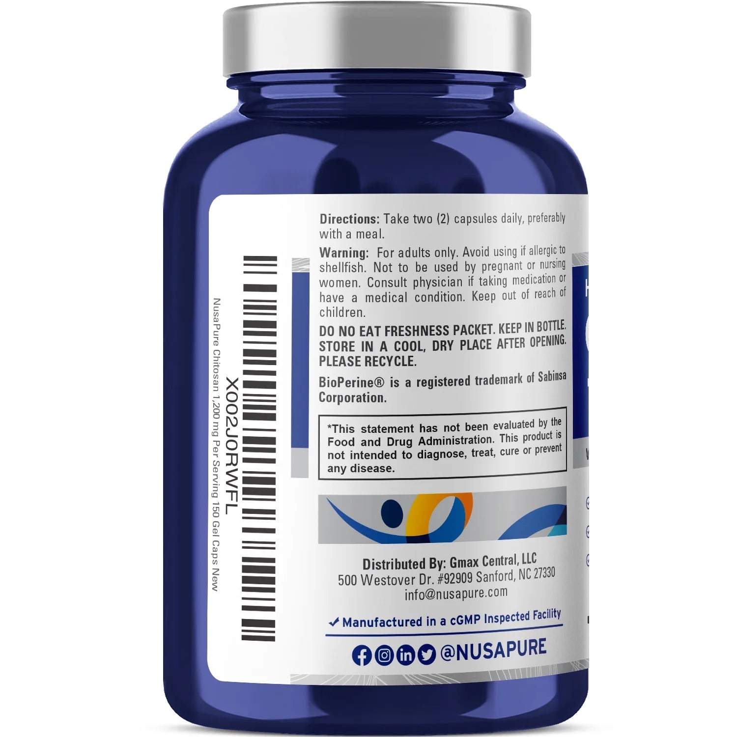 Chitosan 1200Mg, 150 Capsules - Non-Gmo, Soy Free, Dietary Supplement for Unisex Adult Health & Wellness