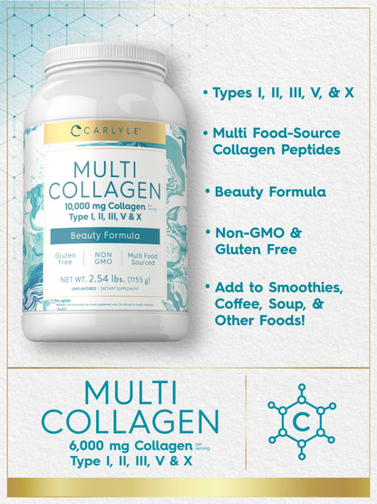 Multi Collagen Powder 40Oz | 10000 Mg | Type 1, 2, 3, 5 & 10 | by